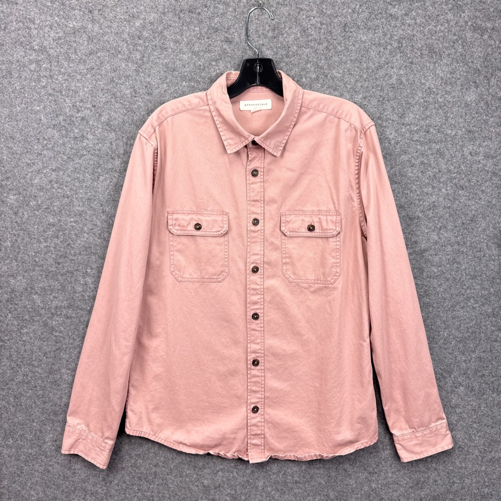 Aeropostale Mens Salmon Pink Long Sleeve Cotton Twill Button Down Shirt Medium